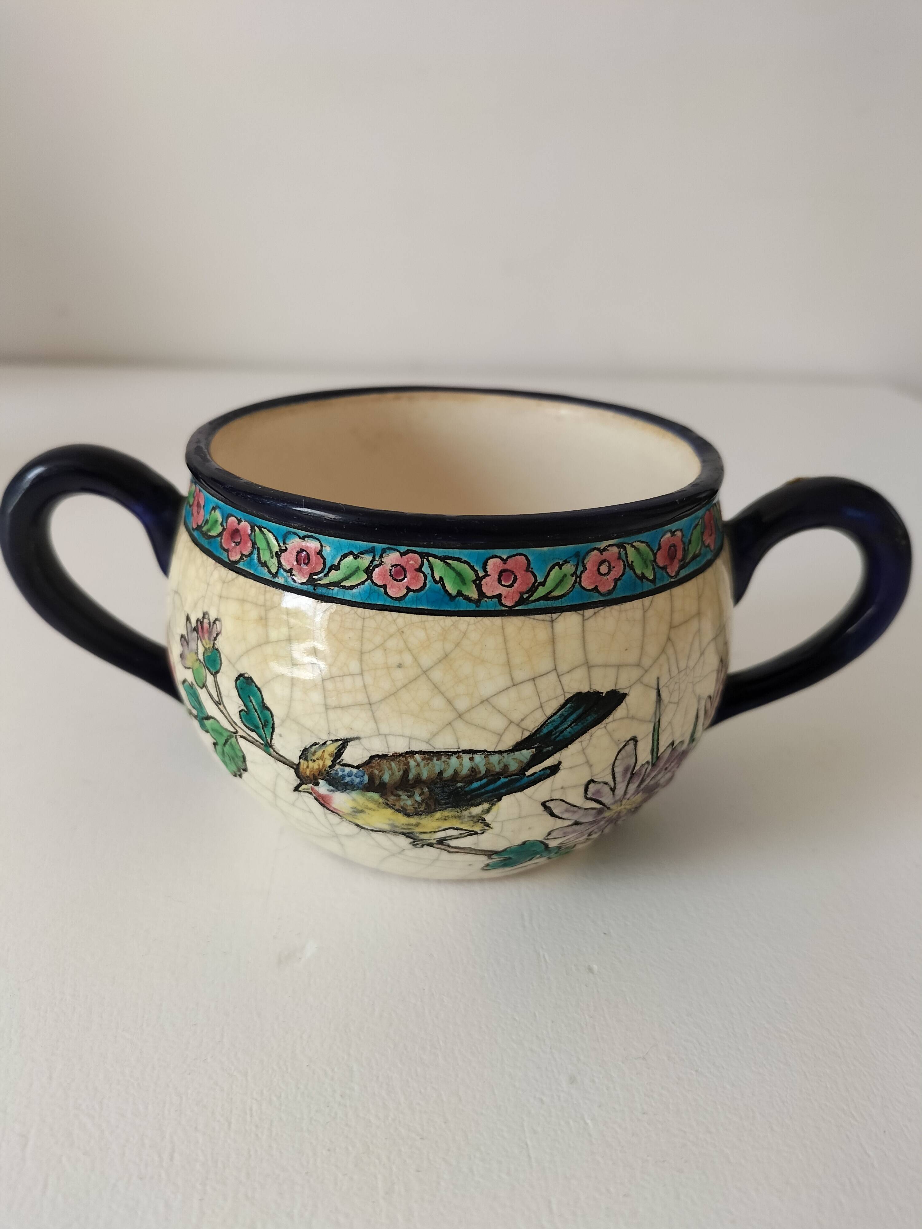 Antique two-handled cup – Authentic Longwy enamels