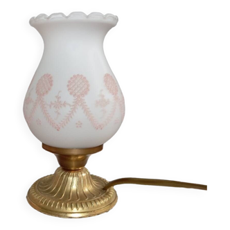 White and pink opaline tulip bedside lamp, belle epoque roccoco style