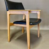 Black leather armchair scandinavian design 1950