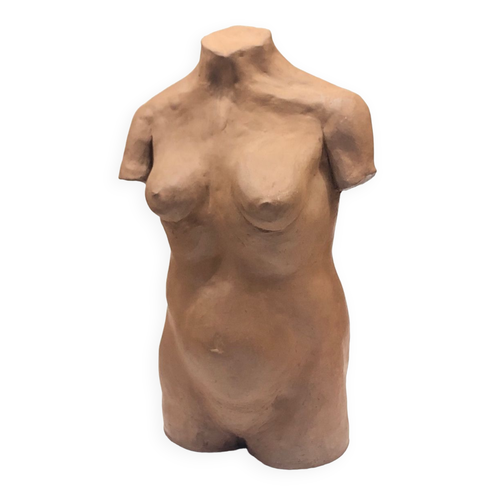 School bust of a female body in red clay terracotta