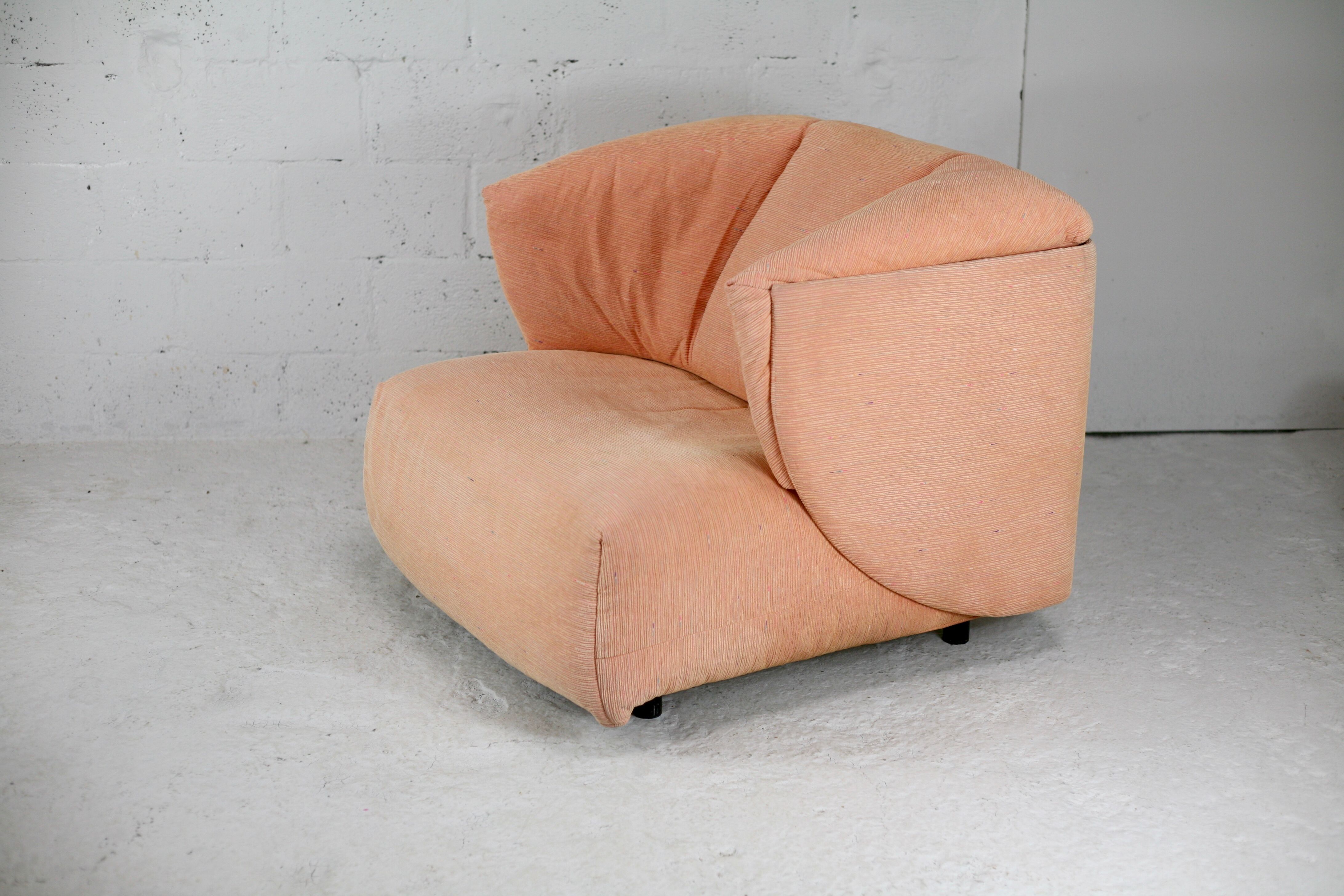 Armchair Ligne Roset, pastel orange color, France, circa 1990