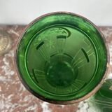 Paire de vases verts, décor fleurs, doré, art deco, marguerites, nœud, peint à la main, antique