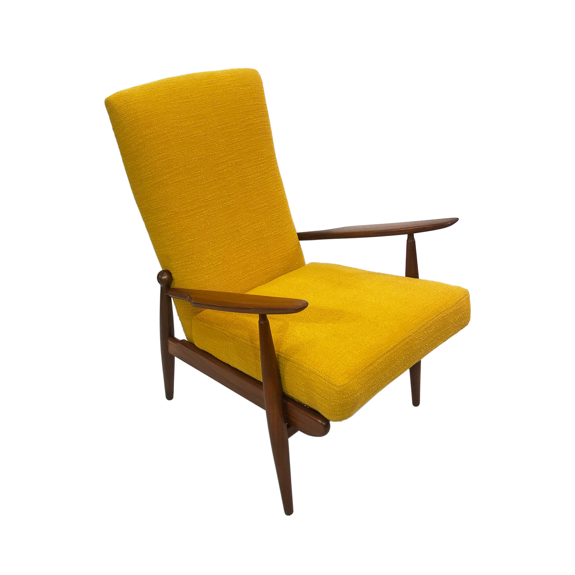 Scandart high back yellow bouclé armchair 60s 70s midcentury vintage retro ercol