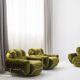 Three seater sofa and armchairs dining set by Adriano Piazzesi, reupholstered olive velvet