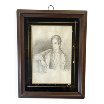 Portrait drawing mine 1838, painted glass and wood frame