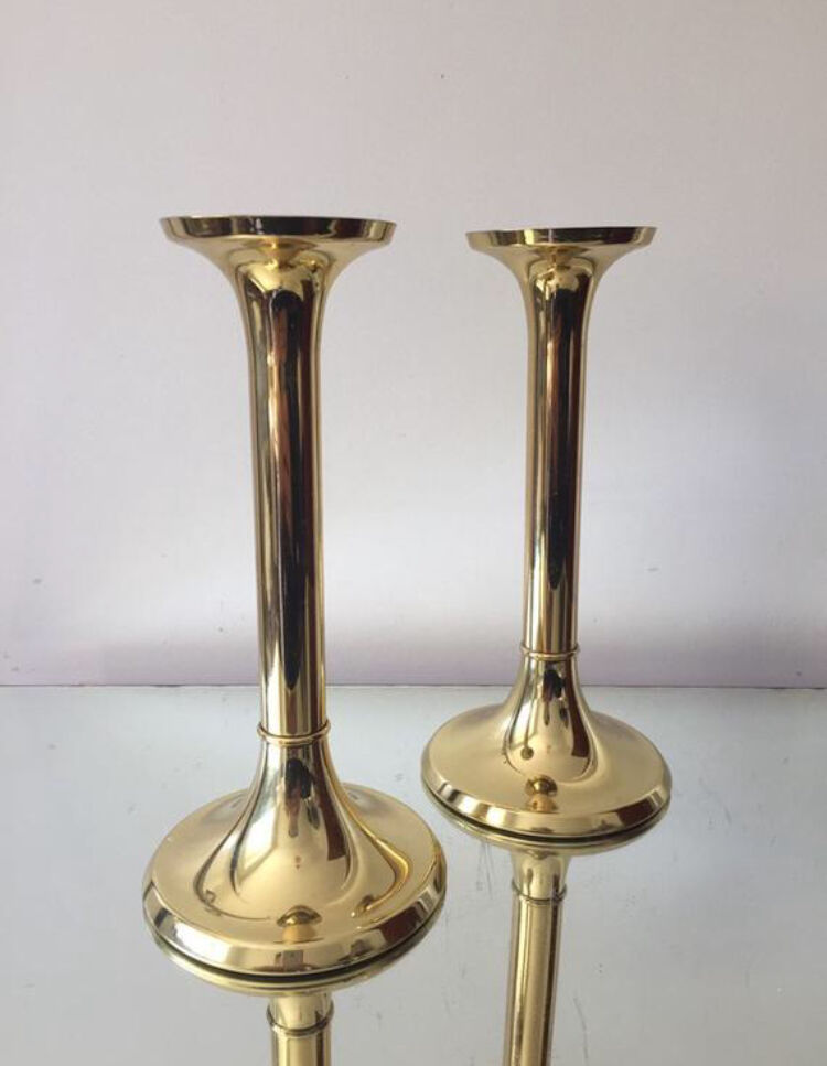 Danish mid century brass candleholders set of 2