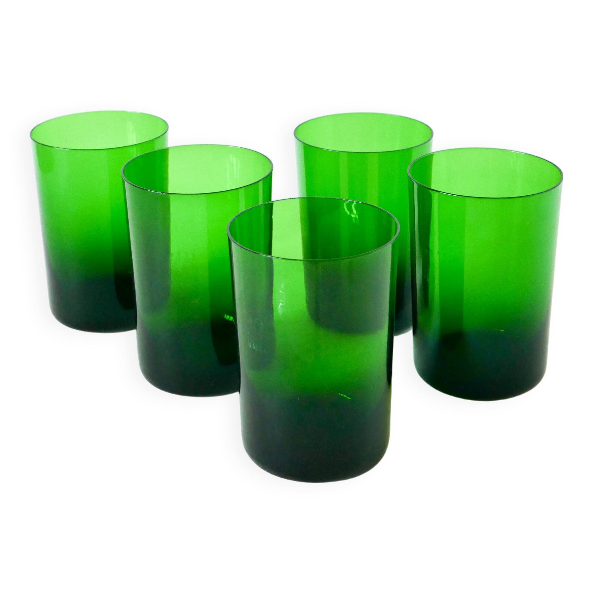 Set of 5 Long Drink water glasses, Green, 1970 - 12 X 8 cm