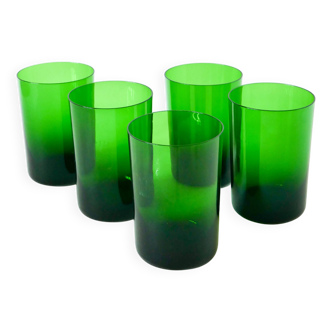 Set of 5 Long Drink water glasses, Green, 1970 - 12 X 8 cm