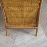 Semainier 6 tiroirs en bois, bambou et rotin tressé, années 60