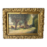 Oil on canvas of a Norman landscape with cows circa 1900.
