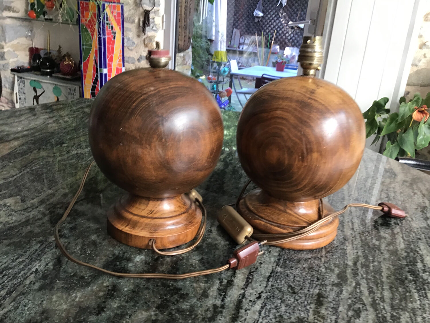Pair of solid wood ball lamp bases