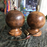 Pair of solid wood ball lamp bases