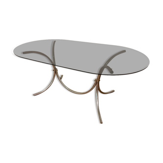 Vintage design table with smoked glass and chrome legs
