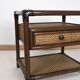 Rattan and cane bedside table, smoked glass top