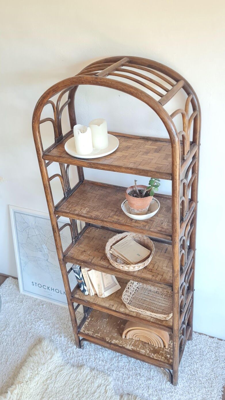 Vintage rattan library from the 70s
