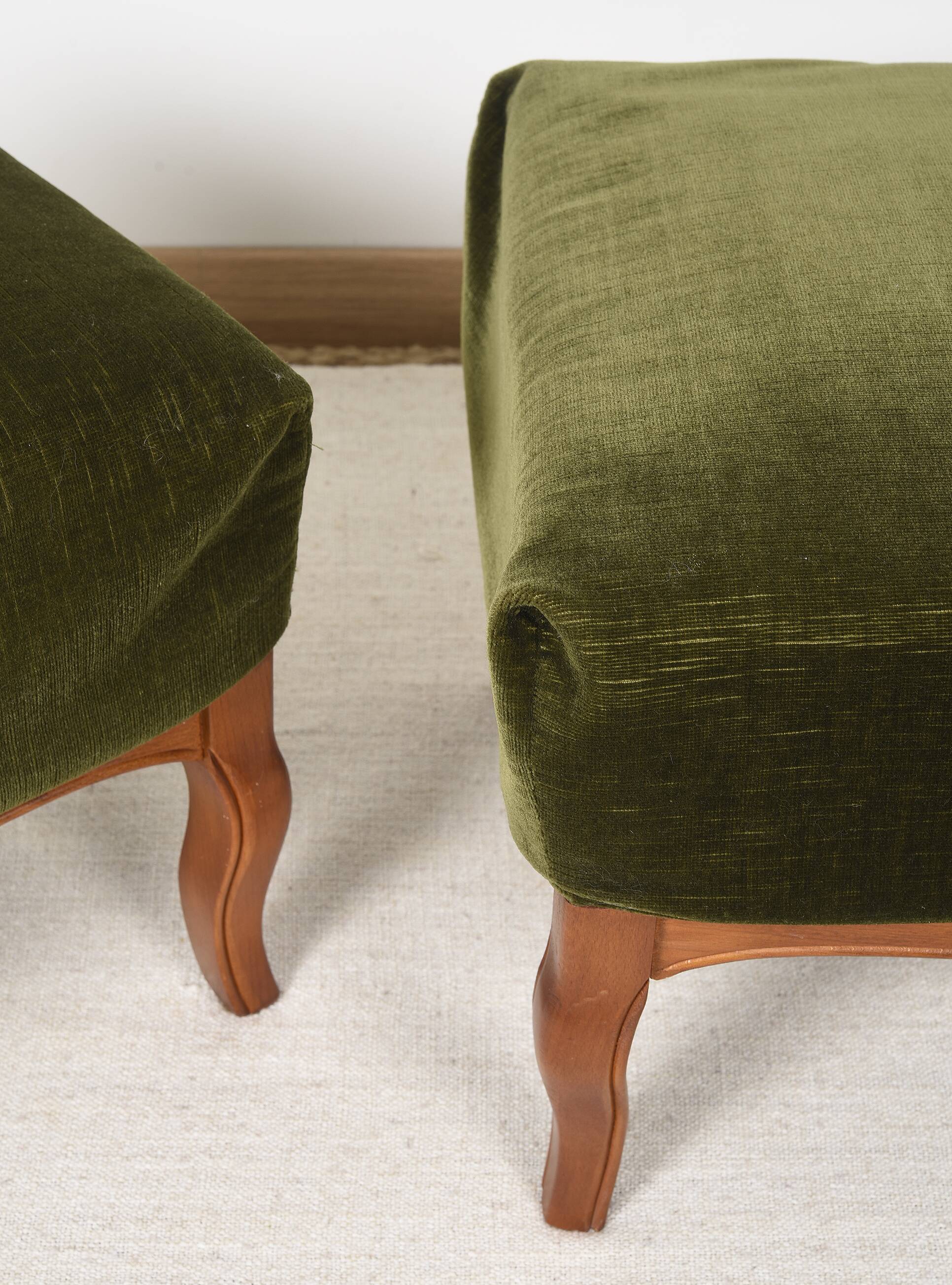 Pair of Pouf, Footrest, in green velvet