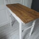 Dessert, old desk, pedestal and pearl grey patinated oak belt, wooden tray