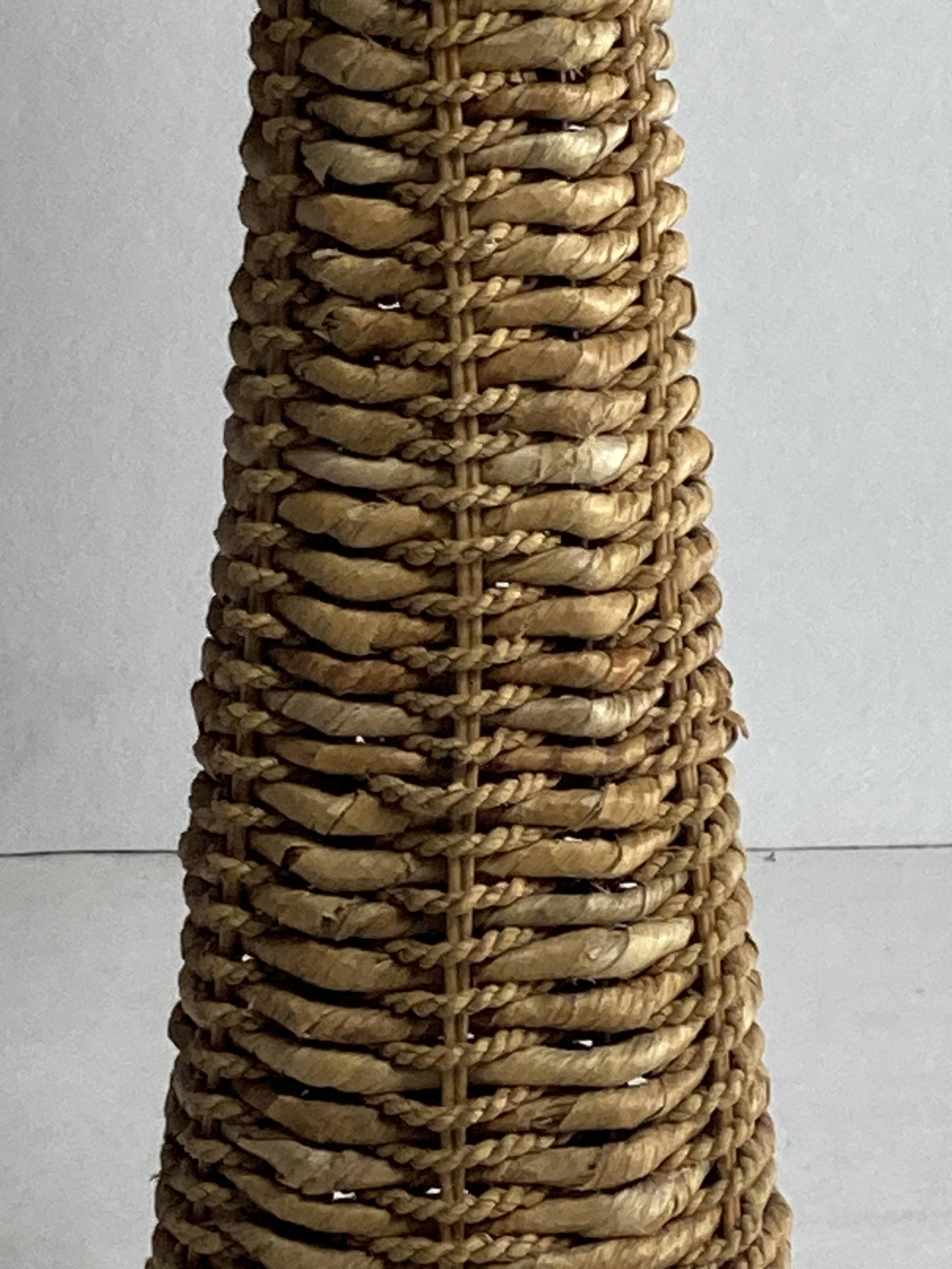 Rattan woven banana leaf mushroom floor lamp, 1960s