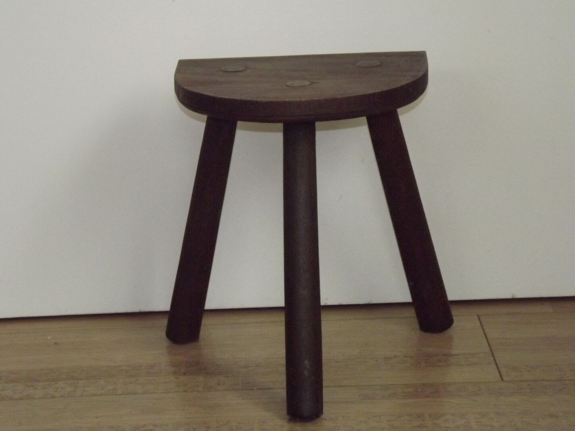 Vintage French Traditional Wooden 3 Legged Milking Stool – D-Shaped Seat