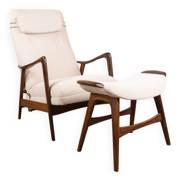 Grand Fauteuil Norvégien en Teck avec Ottoman, Folke Ohlsson pour Westnofa.
