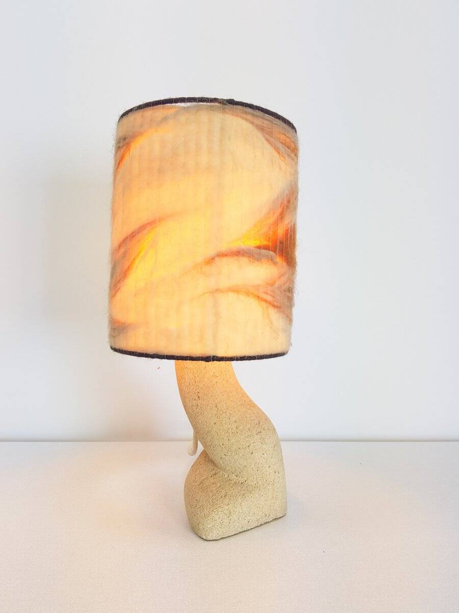 Arts & Crafts Style Brutalist Natural Stone Table Lamp, 1970s
