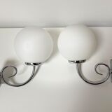 Pair of chrome and opaline metal wall lamps