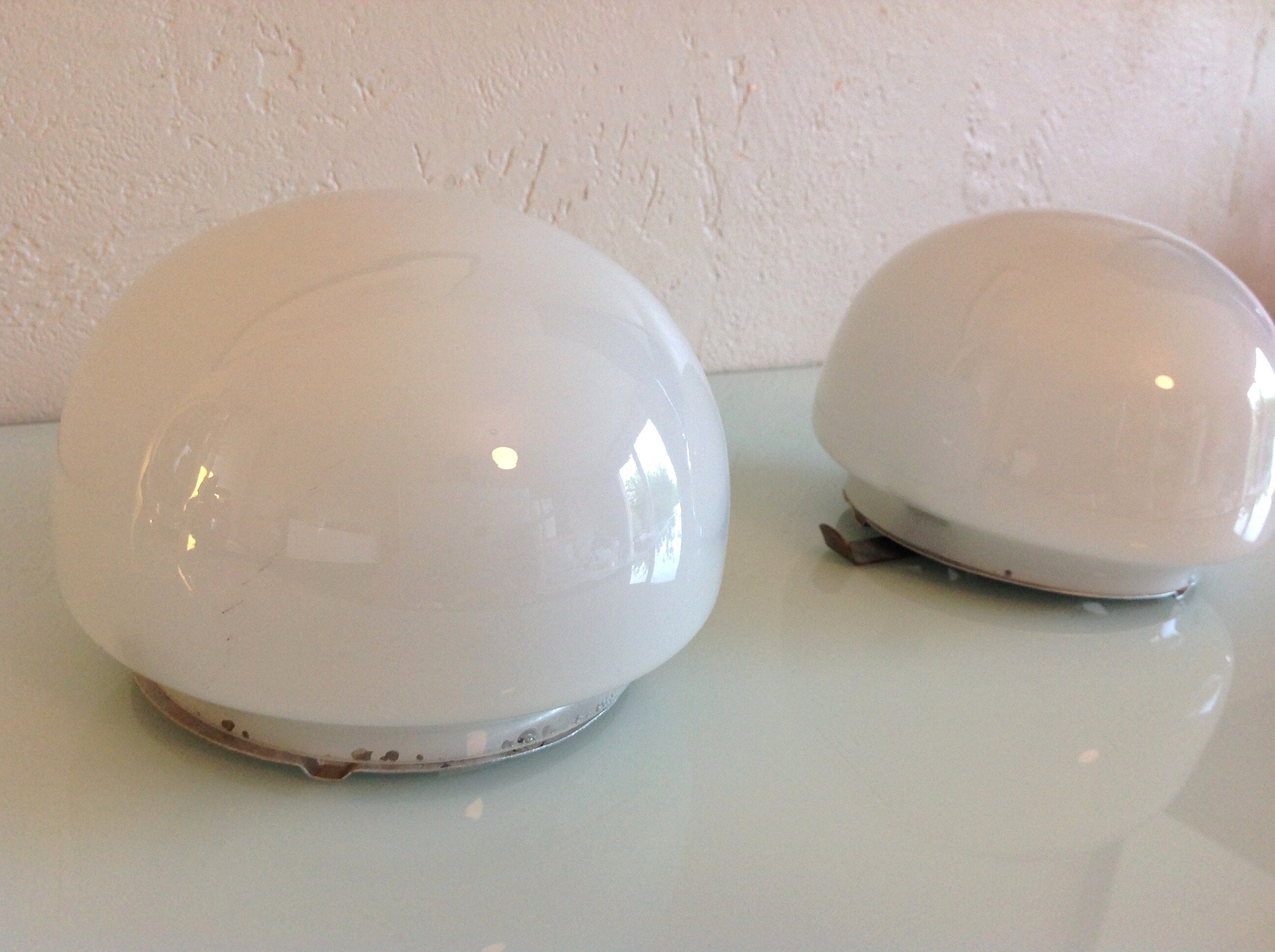 Pair of globe half moon ceiling lights in opaline vintage 60s-70s