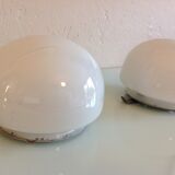 Pair of globe half moon ceiling lights in opaline vintage 60s-70s