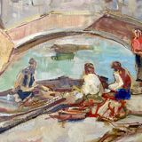 Impressionist Venetian Scene Oil on Canvas, signed Knut Norman (1896-1977)
