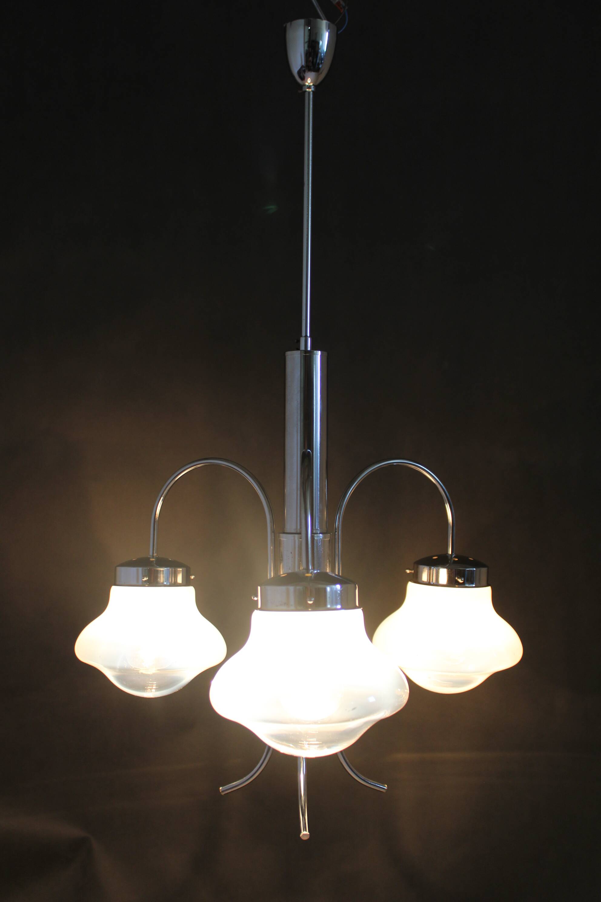 1960s Chrome Plated Chandelier with Murano Glass,  Italy