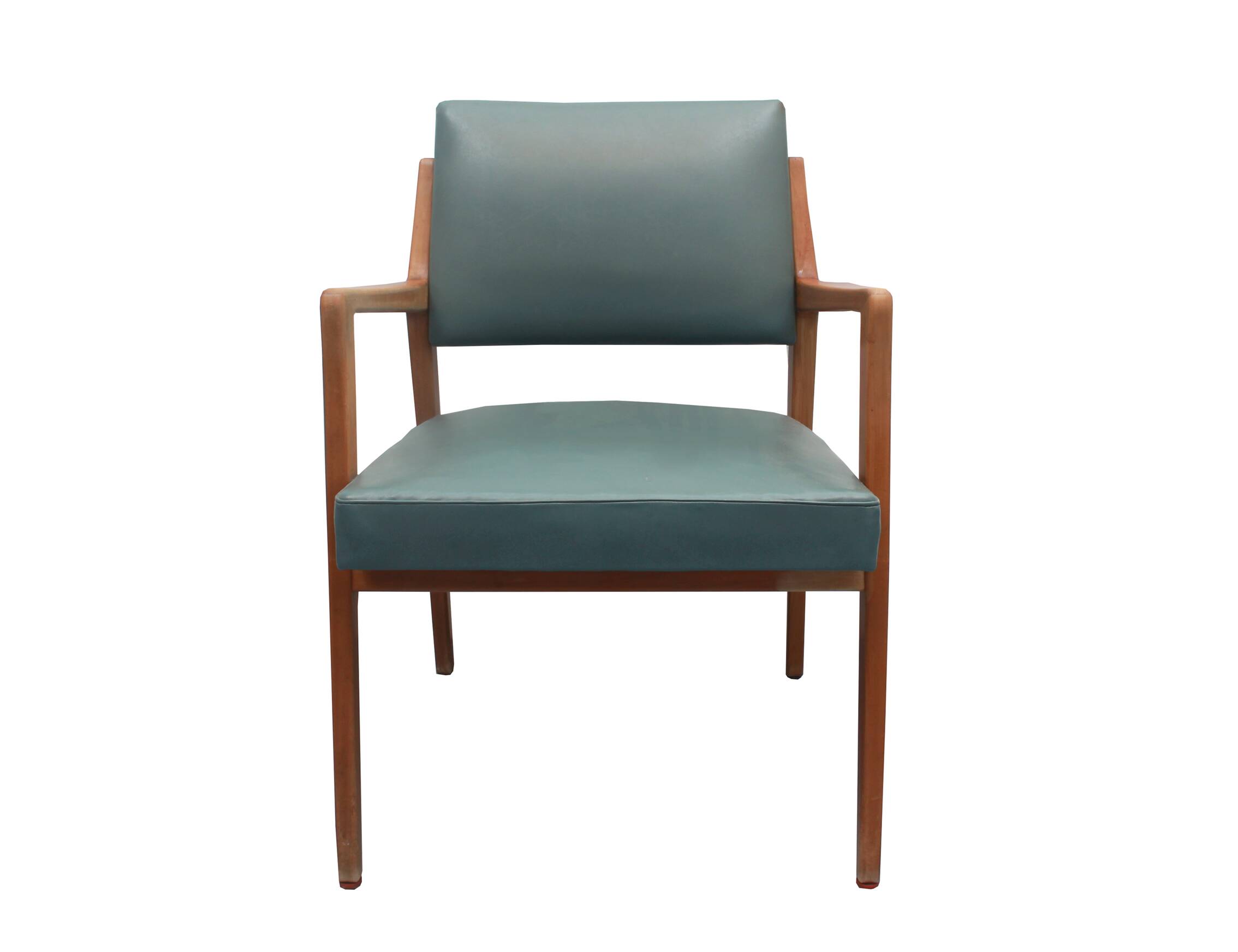 1950s armchair in cherrywood, leatherette kaki