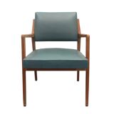 1950s armchair in cherrywood, leatherette kaki