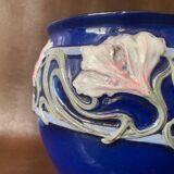 Art Nouveau pot cover in midnight blue ceramic, 1920