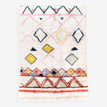 Berber rug Azilal ecru with colorful patterns 248x162cm