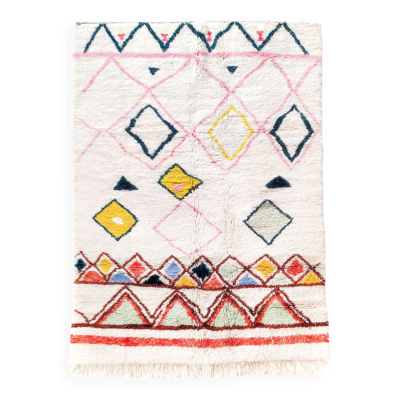 Tapis berbère Azilal écru à motifs colorés 248x162cm
