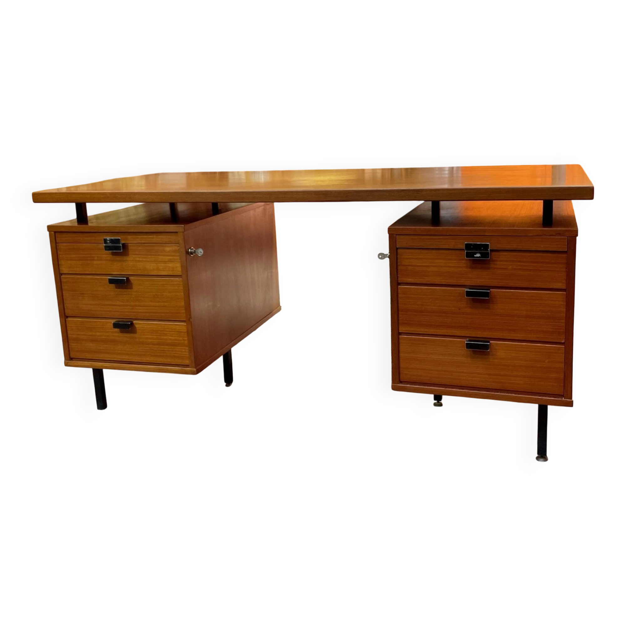 Vintage teak desk by Jacques Hitier from the 1960s.