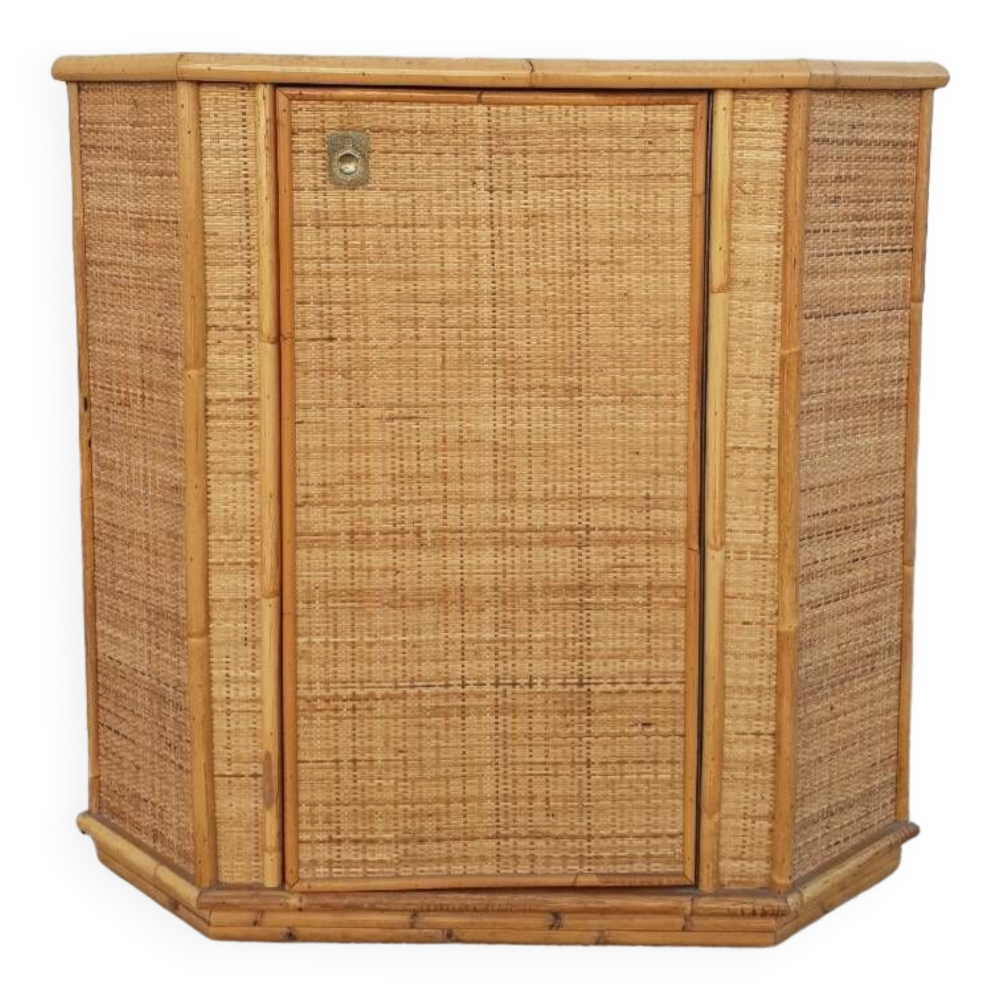 Rattan corner cupboard 1970