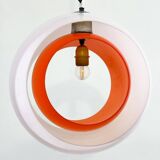 Mid-century Murano Glass White and Orange Suspension model "Eclisse" by Carlo Nason for Mazzega, Ita