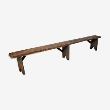 Banc de ferme peint primitif gris rouge