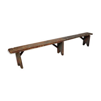 Primitive painted farmhouse bench red grey