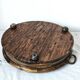 Large antique Italian wooden tray with brass handles.