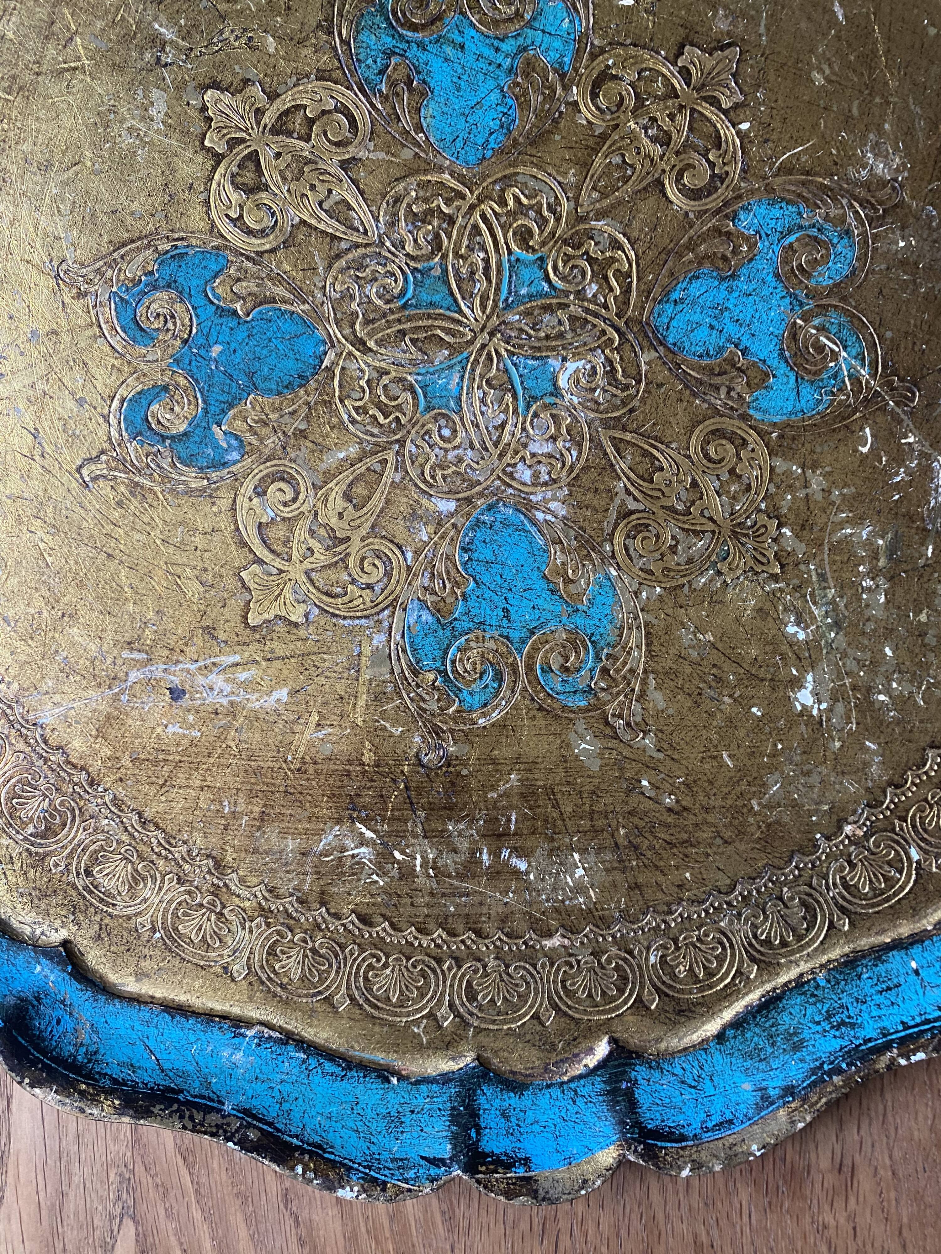 Florentine tray golden and turquoise blue