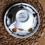A large cup of chocolate tea, saucer Badonviller Barcarolle orange black.