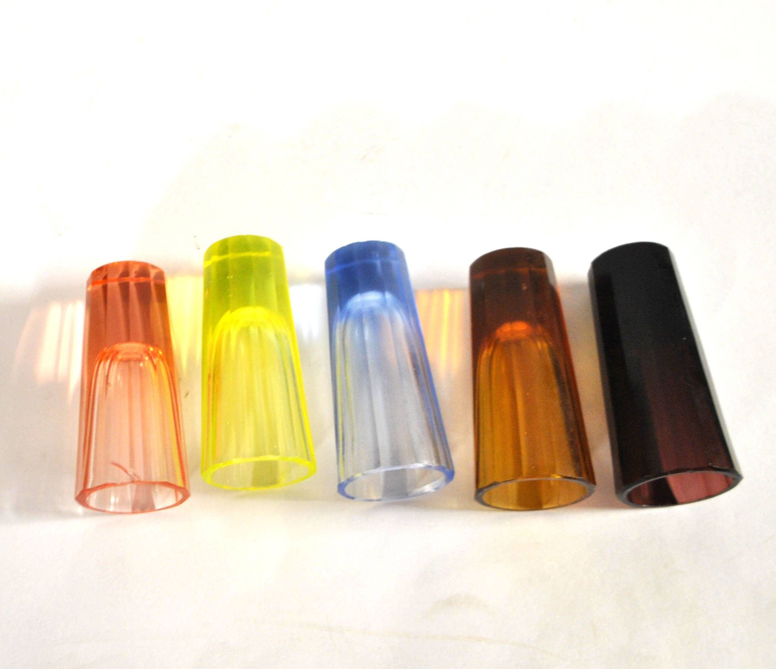 Set of 5 Art Deco 1920s shooter glasses in coloured and uranium glass - ouraline.