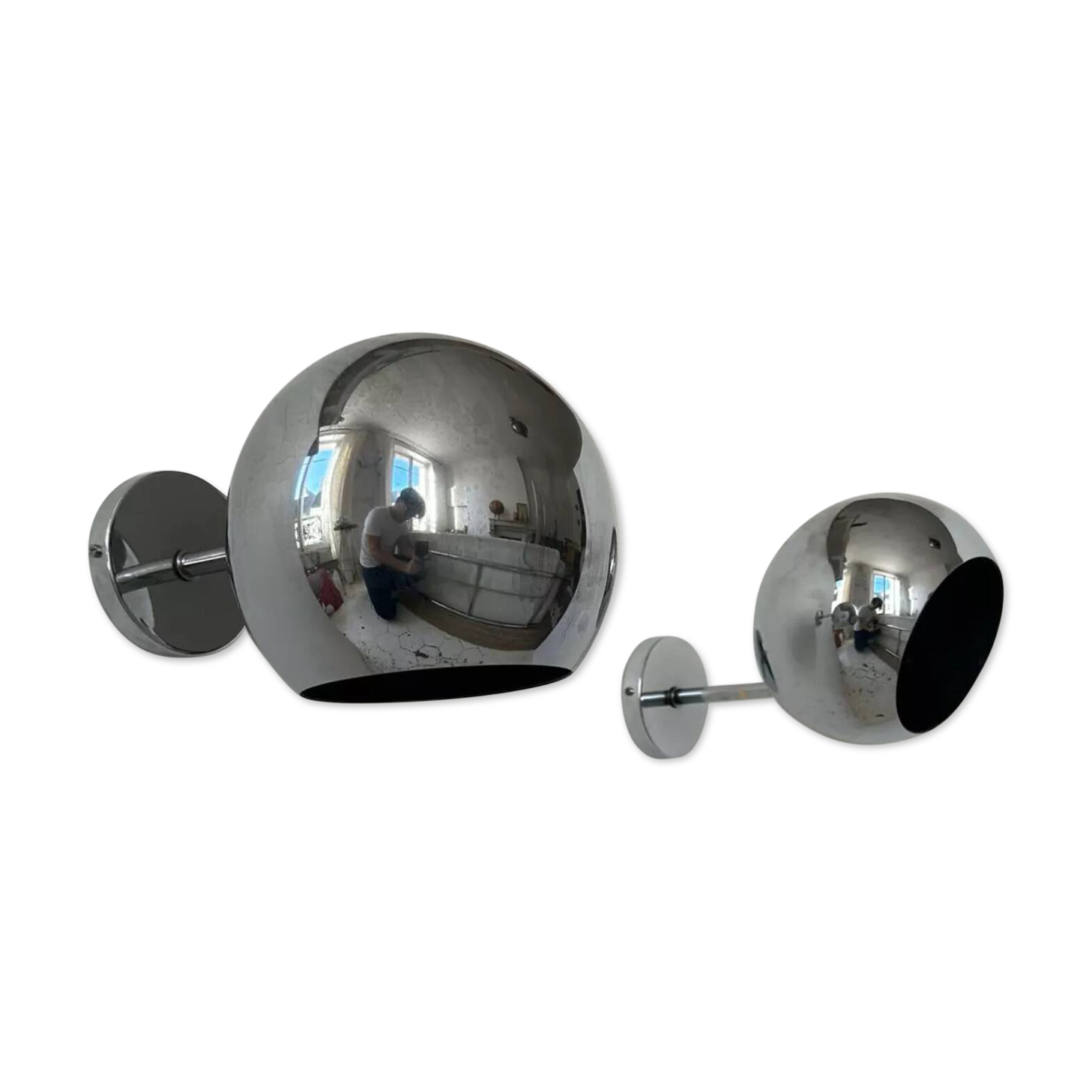 Pair of adjustable wall lights, chromed metal, France 1970