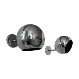 Pair of adjustable wall lights, chromed metal, France 1970