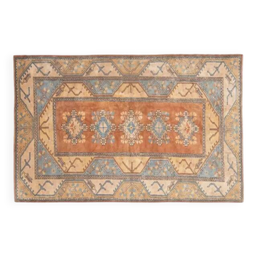 1970s Vintage Turkish Oushak Handmade Wool Cotton Orange Area Rug 200x303