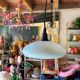 Vintage upcycled light blue opaline pendant light