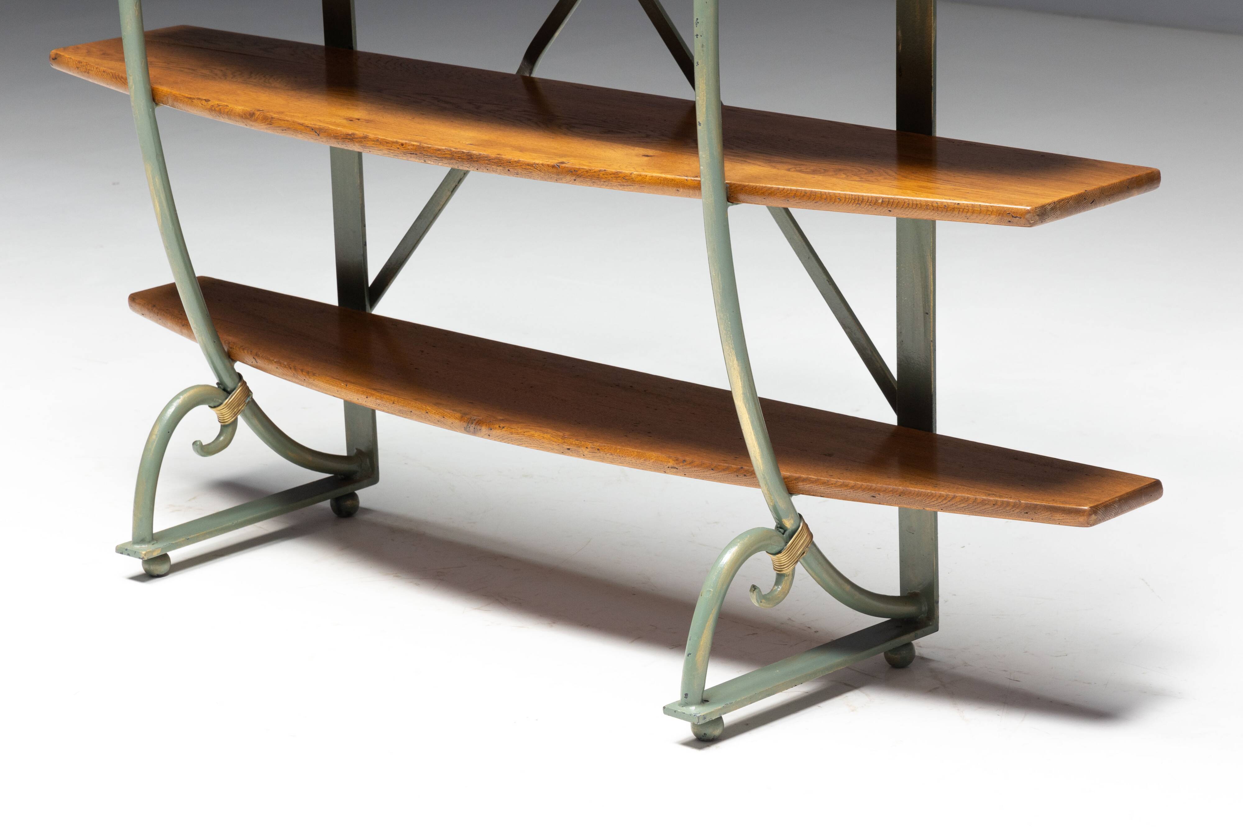 Bakery Display Rack with Iron Frame and Oak Shelves, France, 1920s