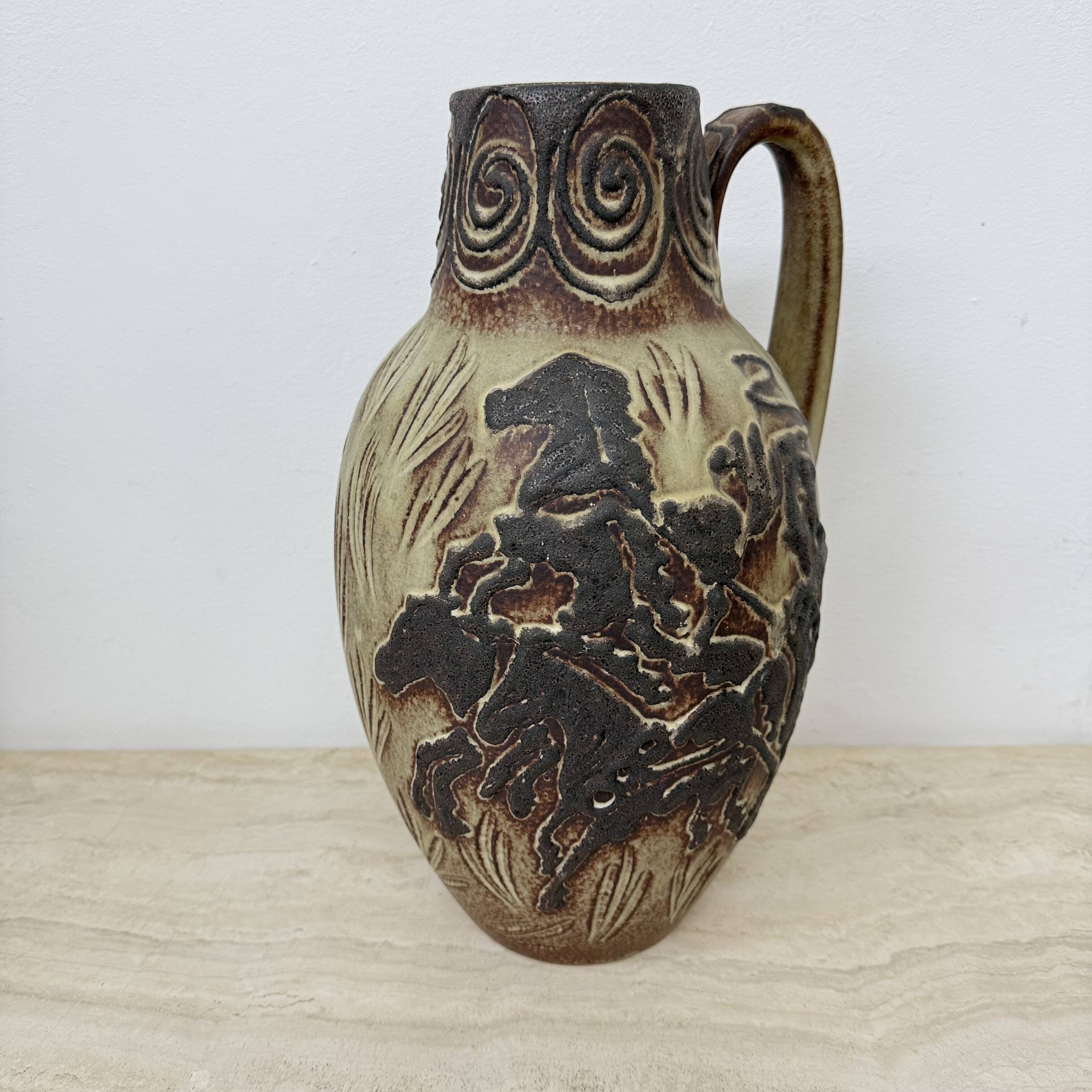 Vintage Scheurich west Germany vase with horse decor , 1970s